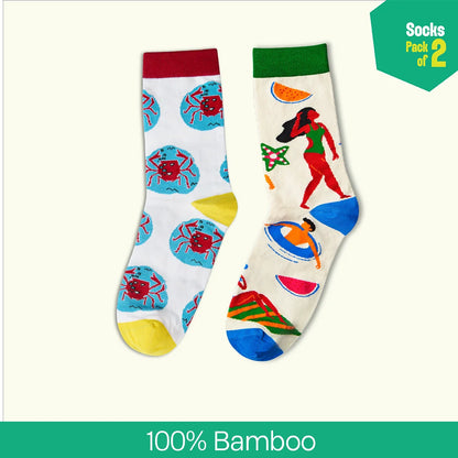Life's A Beach! Unisex Socks, 100% Bamboo, Crew Length, Pack of 2