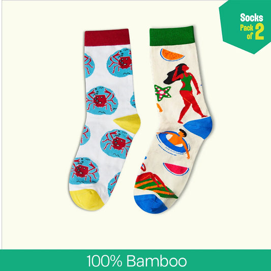 Life's A Beach! Unisex Socks, 100% Bamboo, Crew Length, Pack of 2