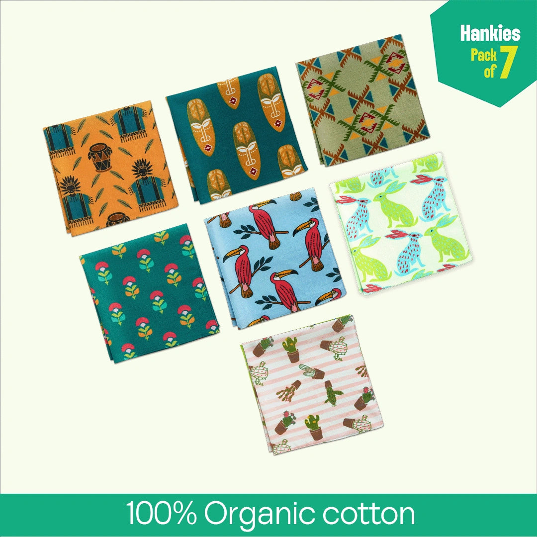 Out Of Woods! Unisex Hankies, 100% Organic Cotton, Pack of 7