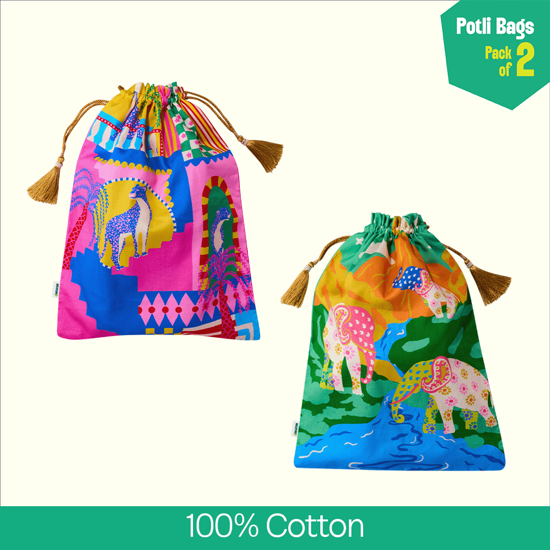 Safari Love! Unisex Potli Bags, 100% Cotton, Pack of 2