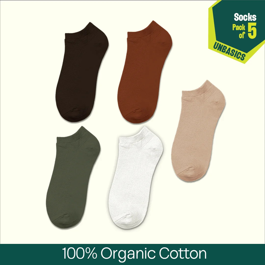 Color Cascade! Unisex Socks, 100% Organic Cotton, Ankle Length, Pack of 5