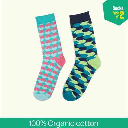 Geo Gems! Unisex Socks, 100% Organic Cotton, Crew Length, Pack of 2