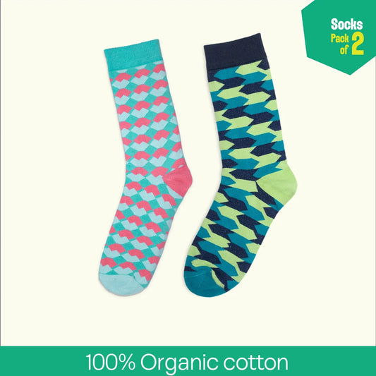 Geo Gems! Unisex Socks, 100% Organic Cotton, Crew Length, Pack of 2