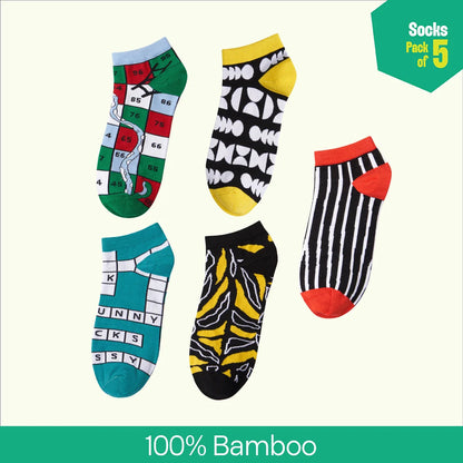 Power Up! Unisex Socks, 100% Bamboo, Ankle Length, Pack of 5