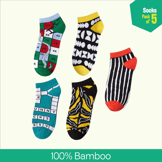Power Up! Unisex Socks, 100% Bamboo, Ankle Length, Pack of 5