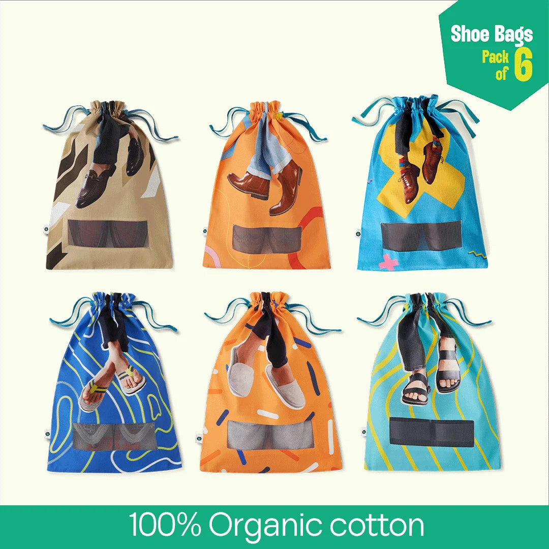 Shoe-topia! Shoe Bags, 100% Organic Cotton, Pack of 6