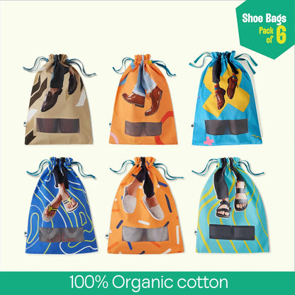 Shoe-topia! Shoe Bags, 100% Organic Cotton, Pack of 6
