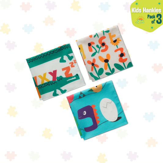 Adventures Of Learning! Unisex Kid's Hankies, 100% Organic Cotton, Pack of 3