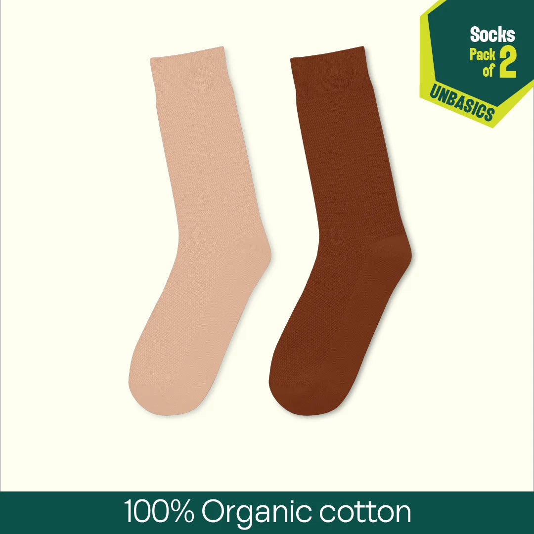 Dusky Latte! Unisex Socks, 100% Organic Cotton, Crew Length, Pack of 2