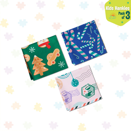 Xmas Vibes! Unisex Kid's Hankies, 100% Organic Cotton, Pack of 3