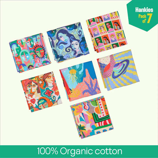 Celestial Clash! Unisex Hankies, 100% Organic Cotton, Pack of 7