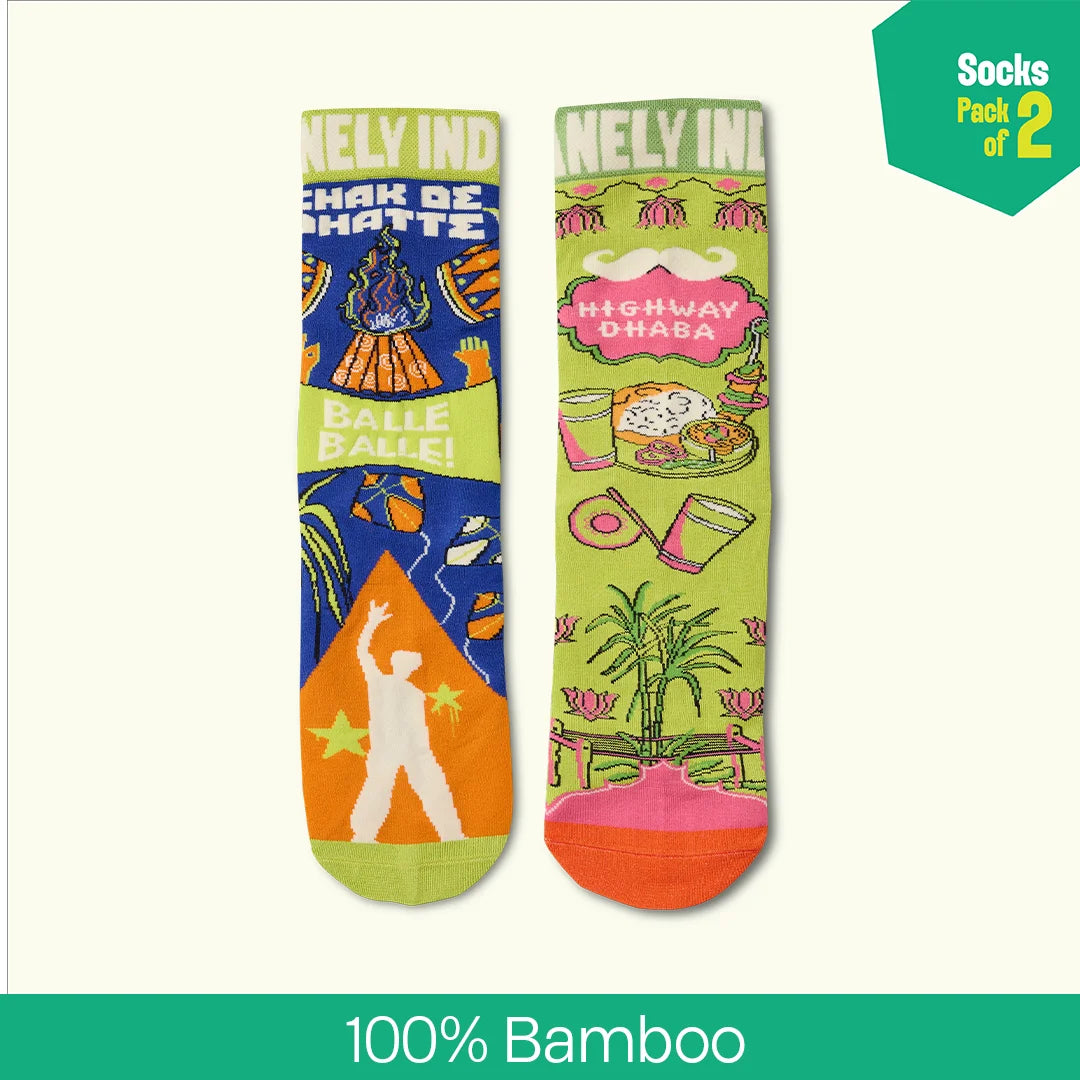 Balle Balle! Unisex Socks, 100% Bamboo Made, Crew Length, Pack of 2