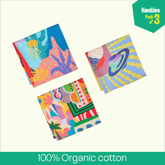 Cosmic Affair! Unisex Hankies, 100% Organic Cotton, Pack of 3