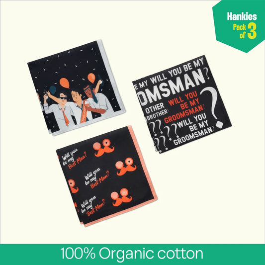 Bachelor Party! Unisex Hankies, 100% Organic Cotton, Pack of 3