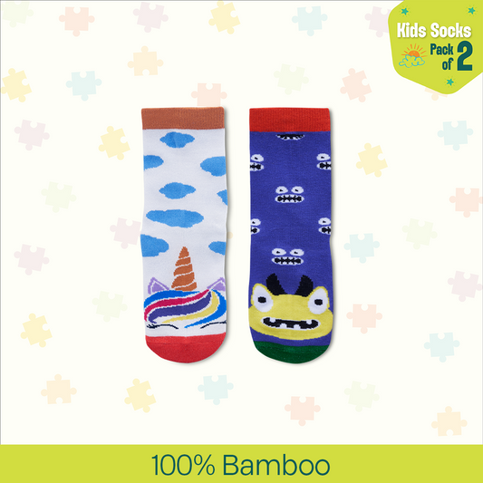 Fun Alert Ahead! Unisex Kid's Socks, 100% Bamboo, Crew Length, Pack of 2