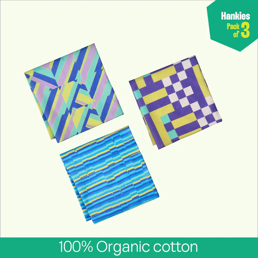 Pattern Flex! Unisex Hankies, 100% Organic Cotton, Pack of 3