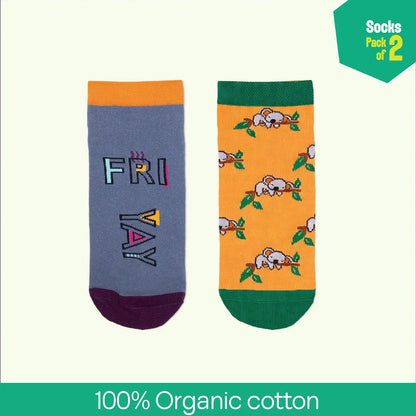 Weekend! Unisex Socks, 100% Organic Cotton, Ankle Length, Pack of 2