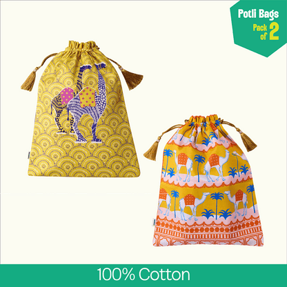 Dune Dashing! Unisex Potli Bags, 100% Cotton, Pack of 2
