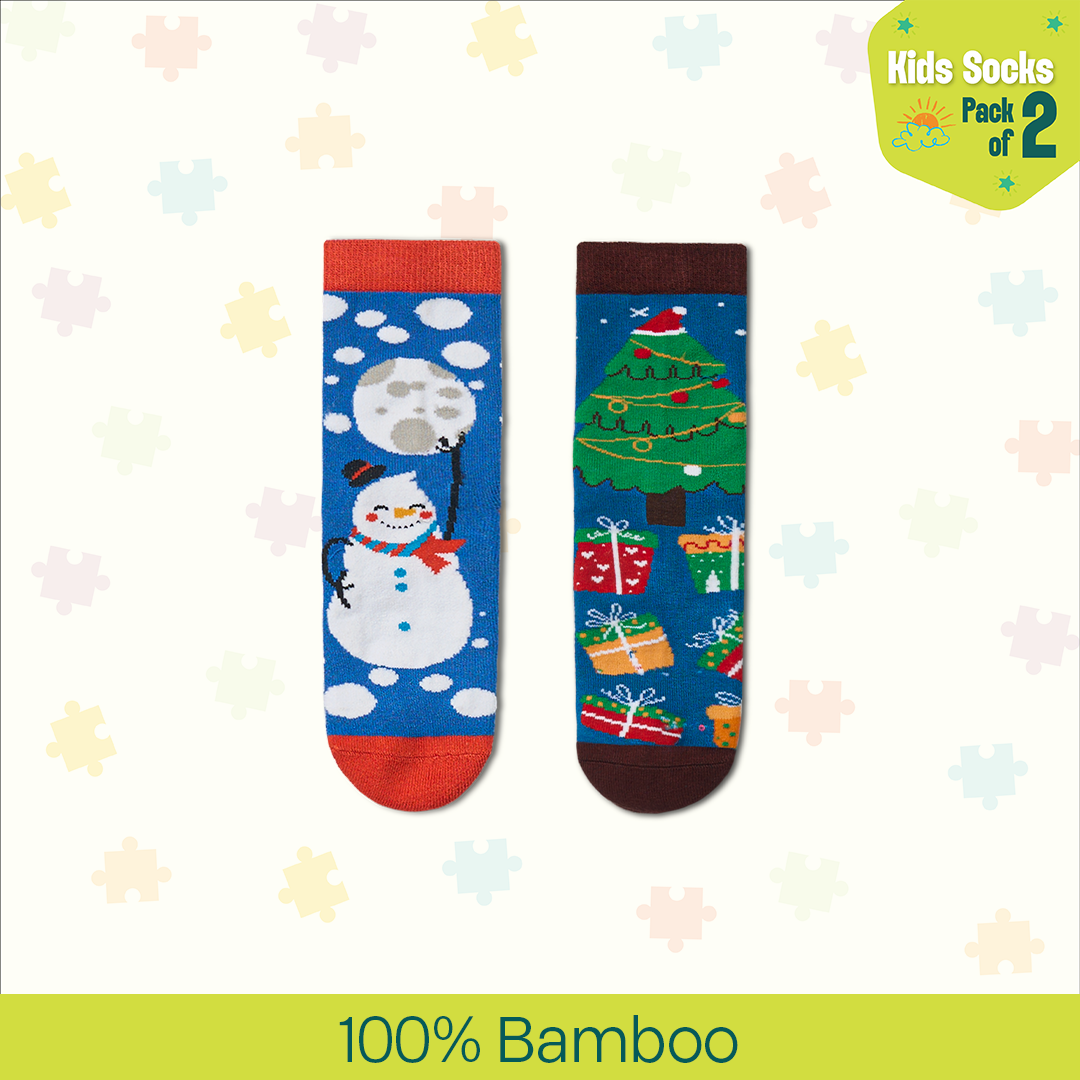 Jingle All The Way! Unisex Kid's Socks, 100% Bamboo, Crew Length, Pack of 2