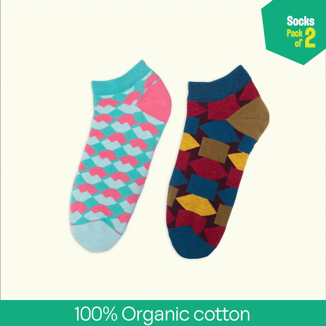 Shape Chiller! Unisex Socks, 100% Organic Cotton, Ankle Length, Pack of 2