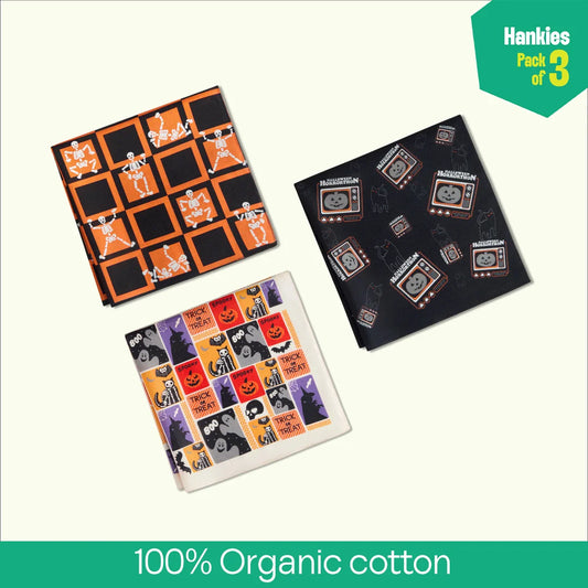 Trick Or Treat! Unisex Hankies, 100% Organic Cotton, Pack of 3