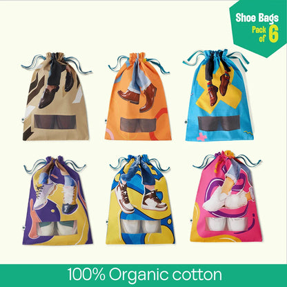 The Walking Company! Shoe Bags, 100% Organic Cotton, Pack of 6