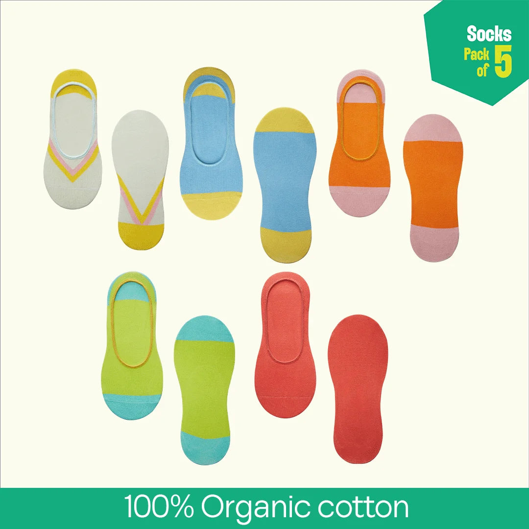 Colors-matic! Unisex Socks, 100% Organic Cotton, No Show, Pack of 5