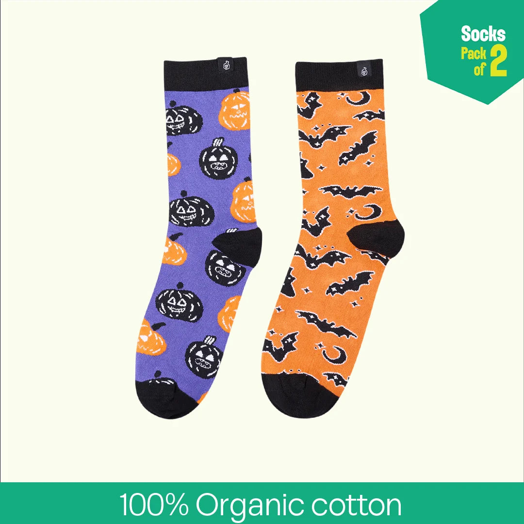 Creeping Out! Unisex Socks, 100% Organic Cotton, Crew Length, Pack of 2