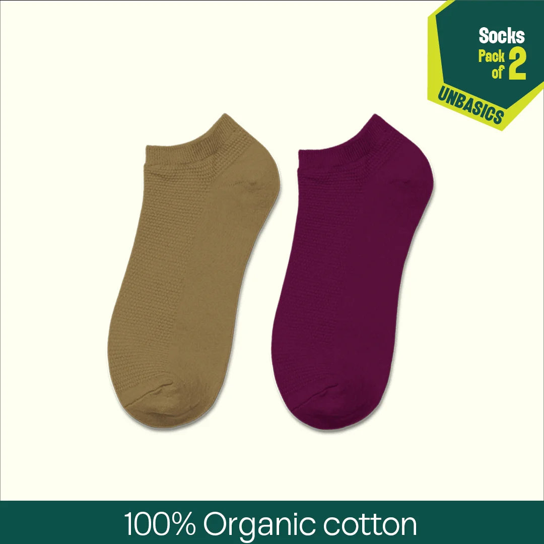 Vivid Fusion! Unisex Socks, 100% Organic Cotton, Ankle Length, Pack of 2