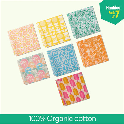 Beat The Heat! Large Unisex Hankies, 100% Organic Cotton, Pack of 7