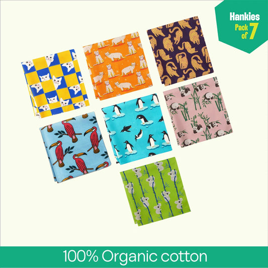 Zoo-logical! Unisex Hankies, 100% Organic Cotton, Pack of 7