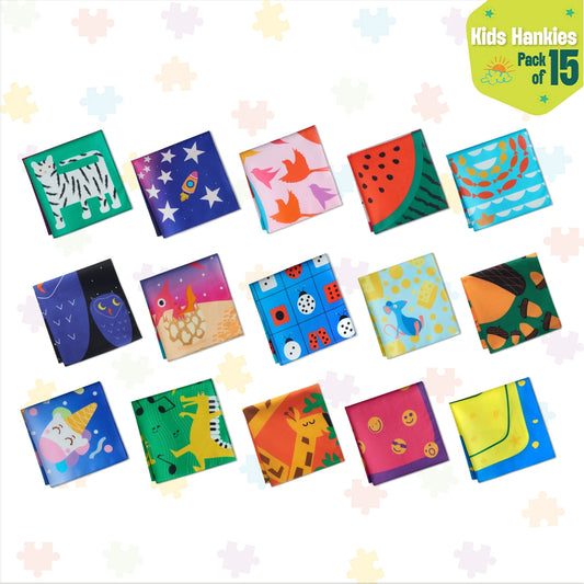 Enchanted Tales! Unisex Kid's Hankies, 100% Organic Cotton, Pack of 15