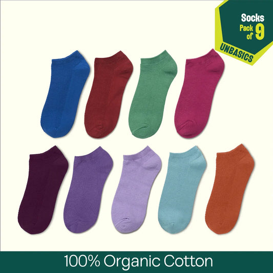 Bold Expression! Unisex Socks, 100% Organic Cotton, Ankle Length, Pack of 9