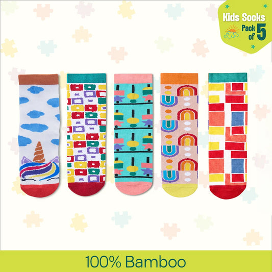 Chill Thrill! Unisex Kid's Socks, 100% Bamboo, Crew Length, Pack of 5