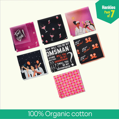 Wedding Bells! Unisex Hankies, 100% Organic Cotton, Pack of 7