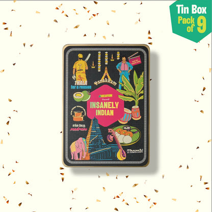 Vanakkam Vibes! Tin Gift Box, 6 Hankies + 3 Socks, 100% Organic Cotton, Box of 9