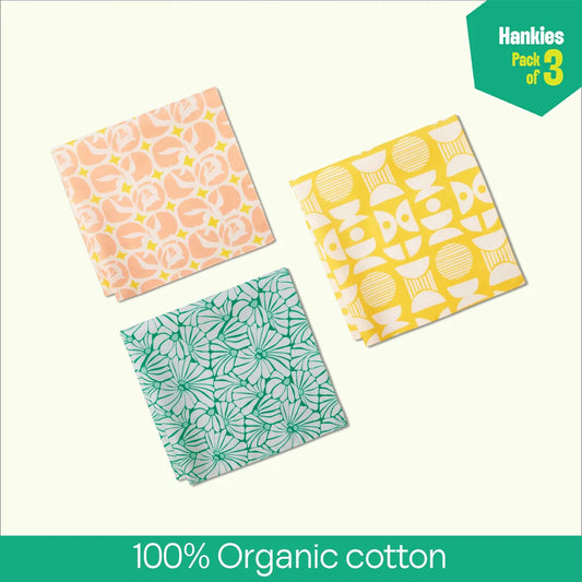 Summer Fling! Unisex Hankies, 100% Organic Cotton, Pack of 3