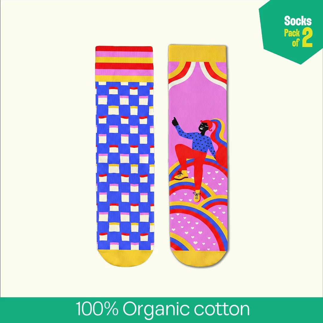 Out Loud! Unisex Socks, 100% Organic Cotton, Crew Length, Pack of 2