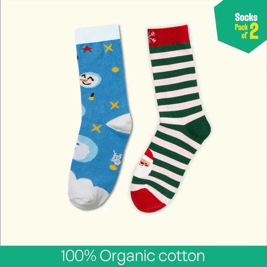 Snow Much Fun! Unisex Socks, 100% Organic Cotton, Crew Length, Pack of 2