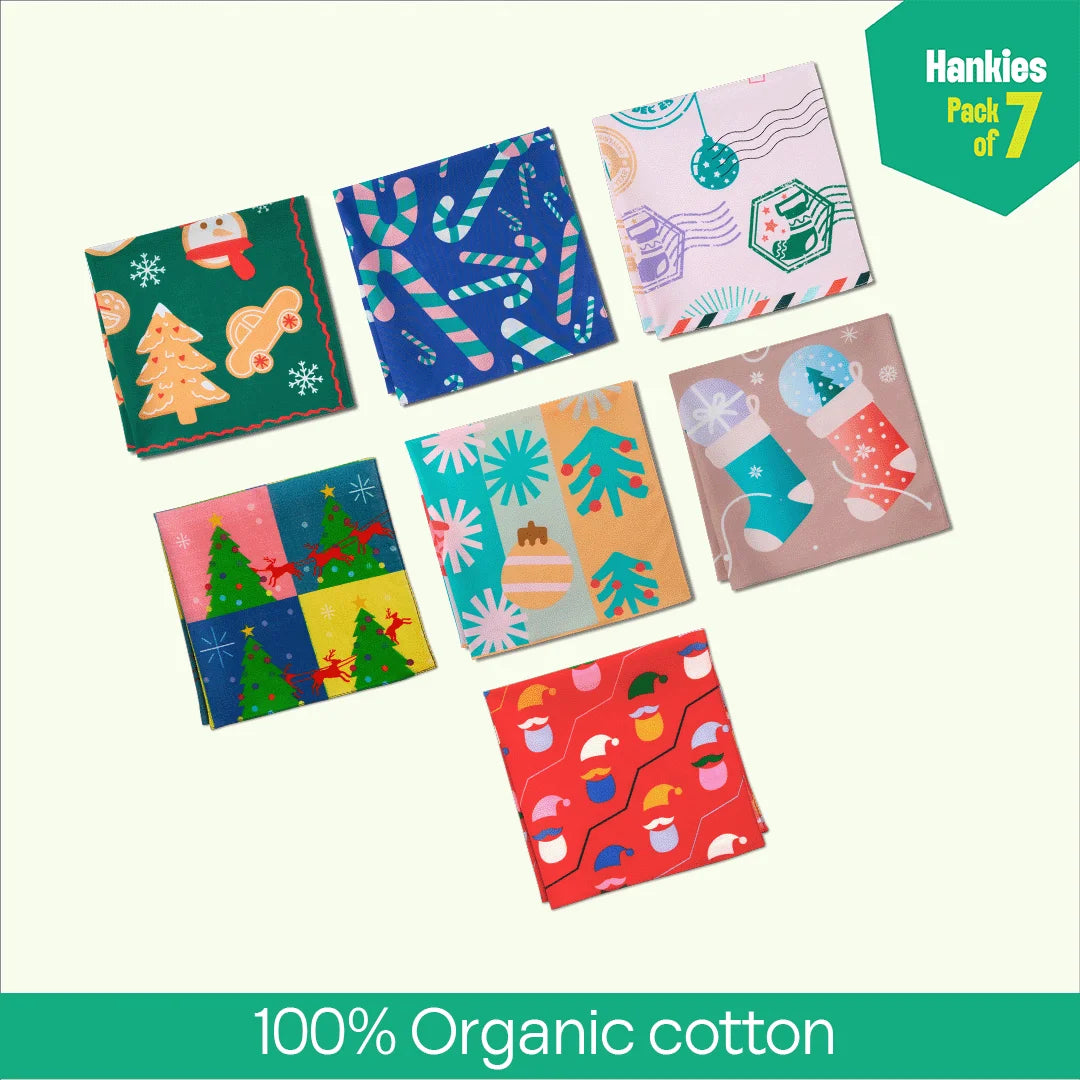Xmas Groove! Unisex Hankies, 100% Organic Cotton, Pack of 7