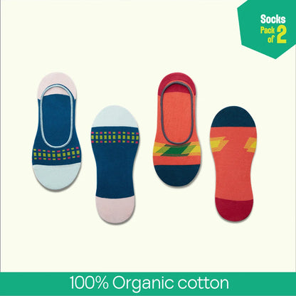 Fusion! Unisex Socks, 100% Organic Cotton, No Show, Pack of 2