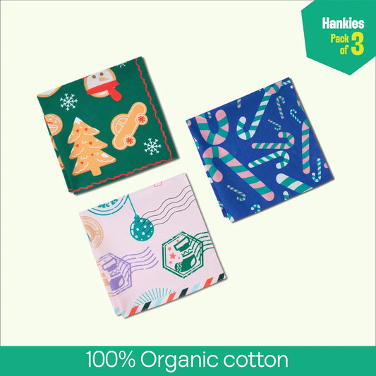Xmas Vibes! Unisex Hankies, 100% Organic Cotton, Pack of 3