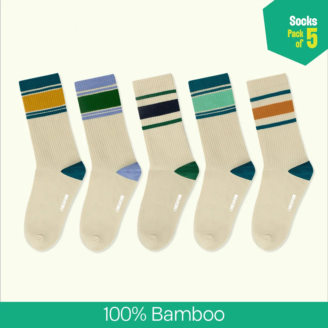 Retro Splash! Unisex Socks, 100% Bamboo, Crew Length, Pack of 5
