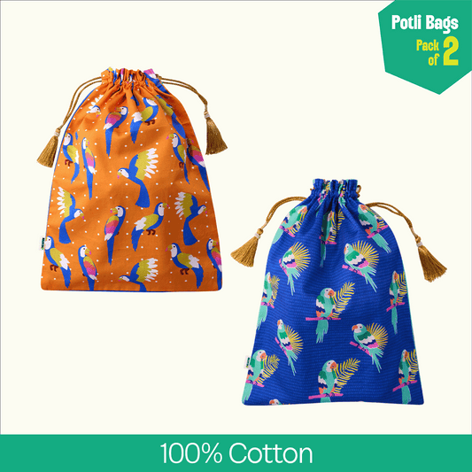 Birdsong! Unisex Potli Bags, 100% Cotton, Pack of 2
