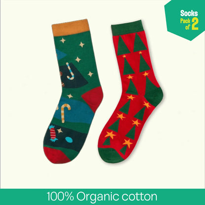 Hot In Red! Unisex Socks, 100% Organic Cotton, Crew Length, Pack of 2