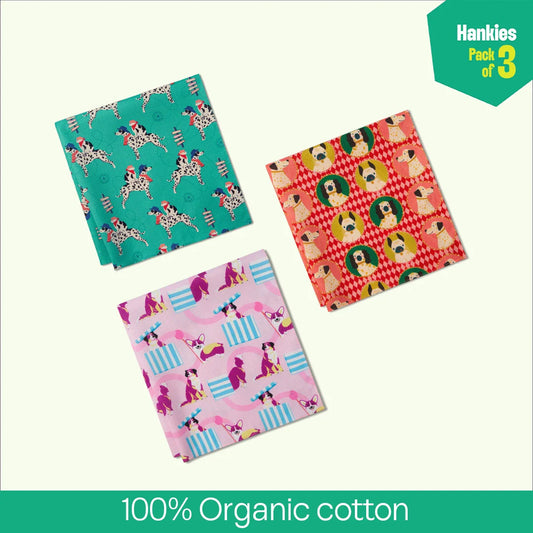 Pawsome! Unisex Hankies, 100% Organic Cotton, Pack of 3