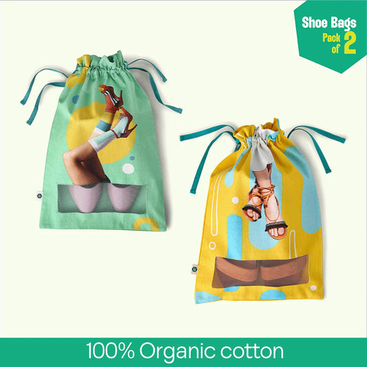 What The Heel! Shoe Bags, 100% Organic Cotton, Pack of 2