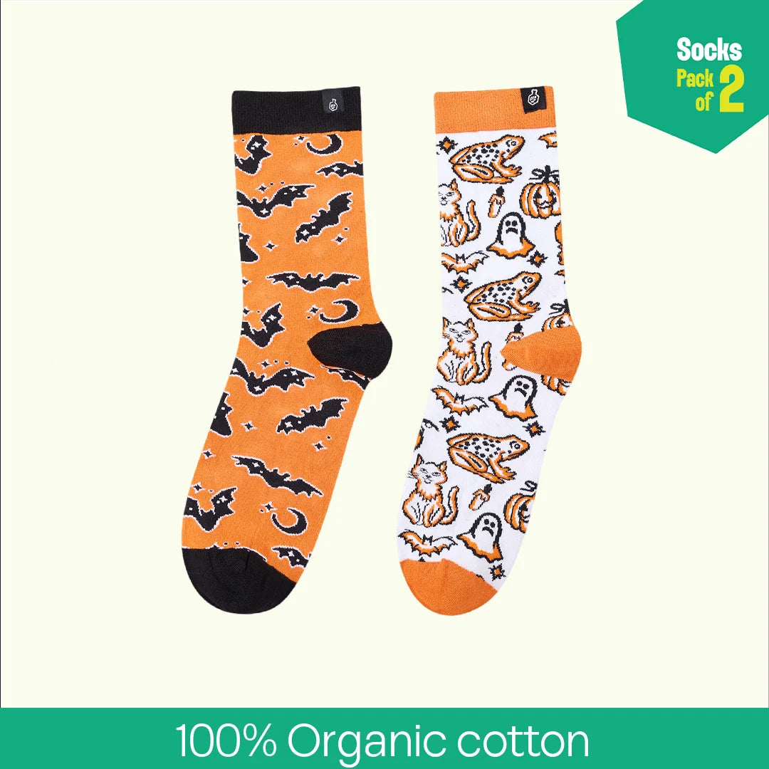 Wicked! Unisex Socks, 100% Organic Cotton, Crew Length, Pack of 2