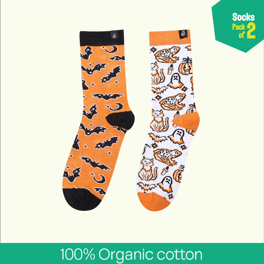 Wicked! Unisex Socks, 100% Organic Cotton, Crew Length, Pack of 2