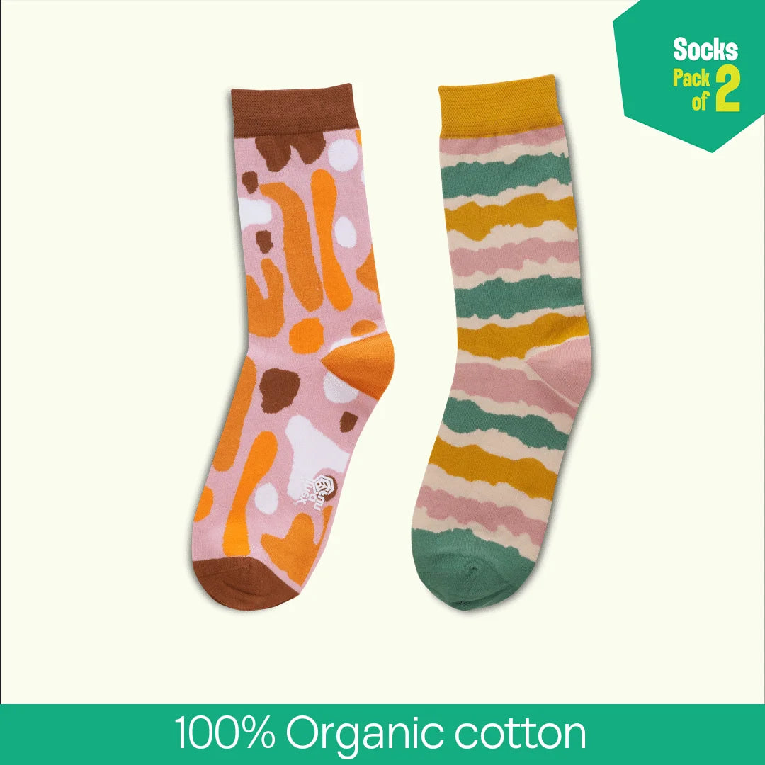 Fun Duo! Unisex Socks, 100% Organic Cotton, Crew Length, Pack of 2